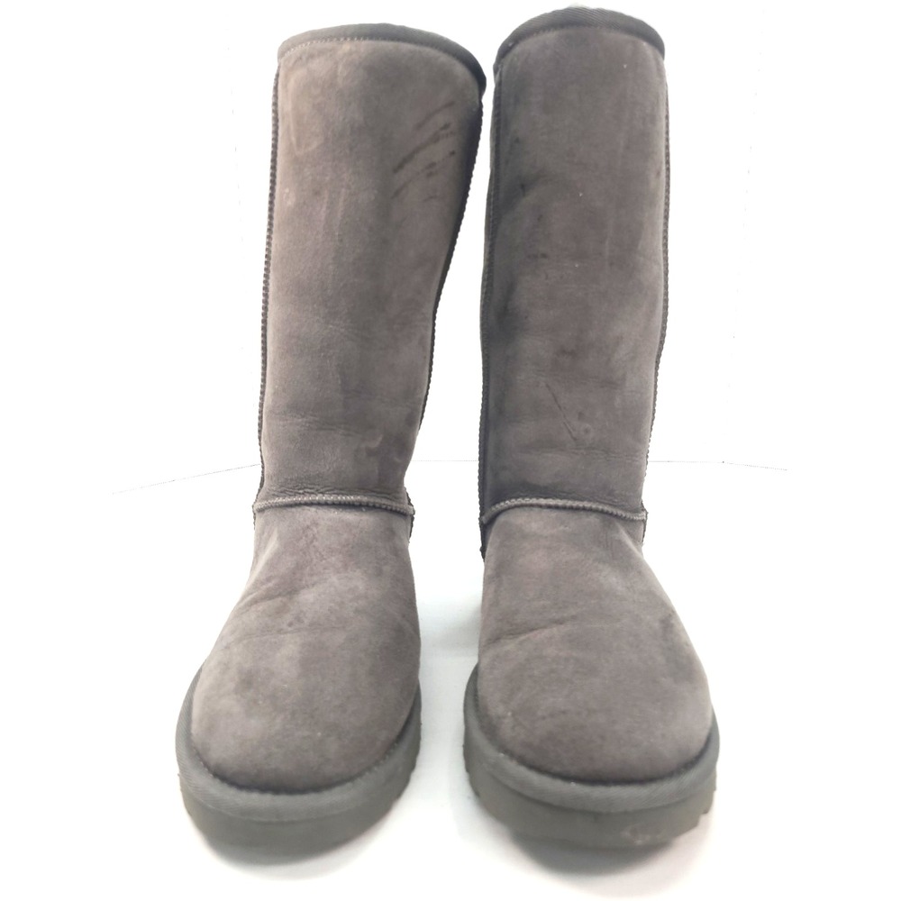 Ugg Tall Boots Size 7 Grey Suede Sheepskin Lined 1016224